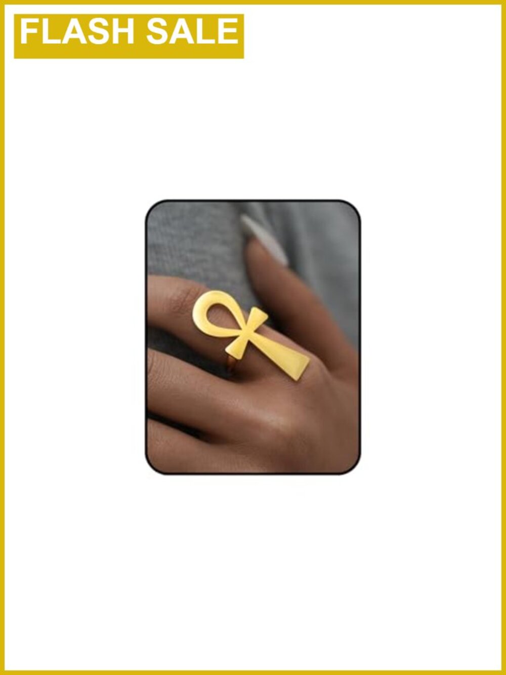 Gold Plated Stainless Steel Ankh Ring, Chunky Egyptian Statement Band,